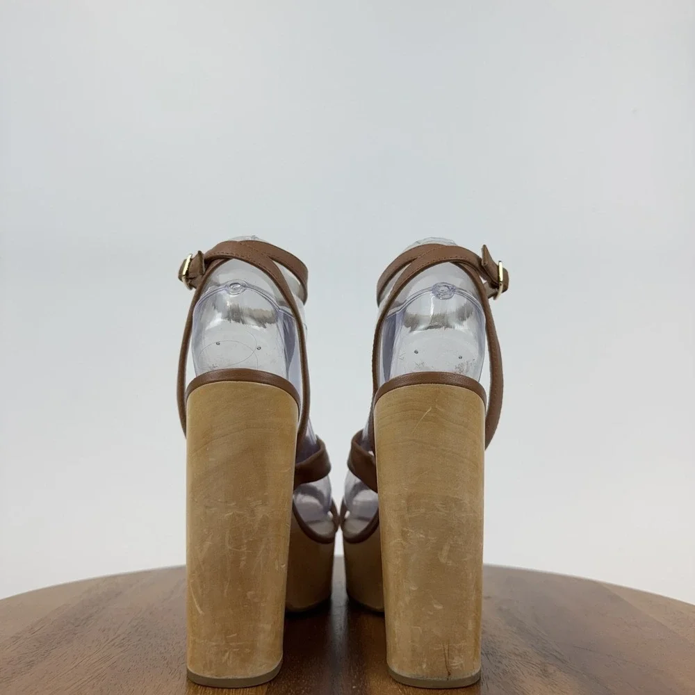 Womens Paige Cayden Brown Leather Platform‎ Ankle Strap Heeled Sandals Size 8 M